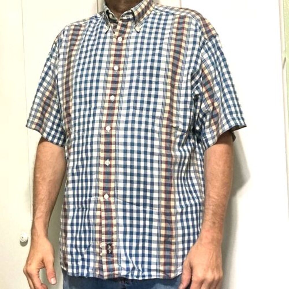 LEVIS Dockers Indigo Vintage 90s Button Up Shirt Mens Plaid Medium